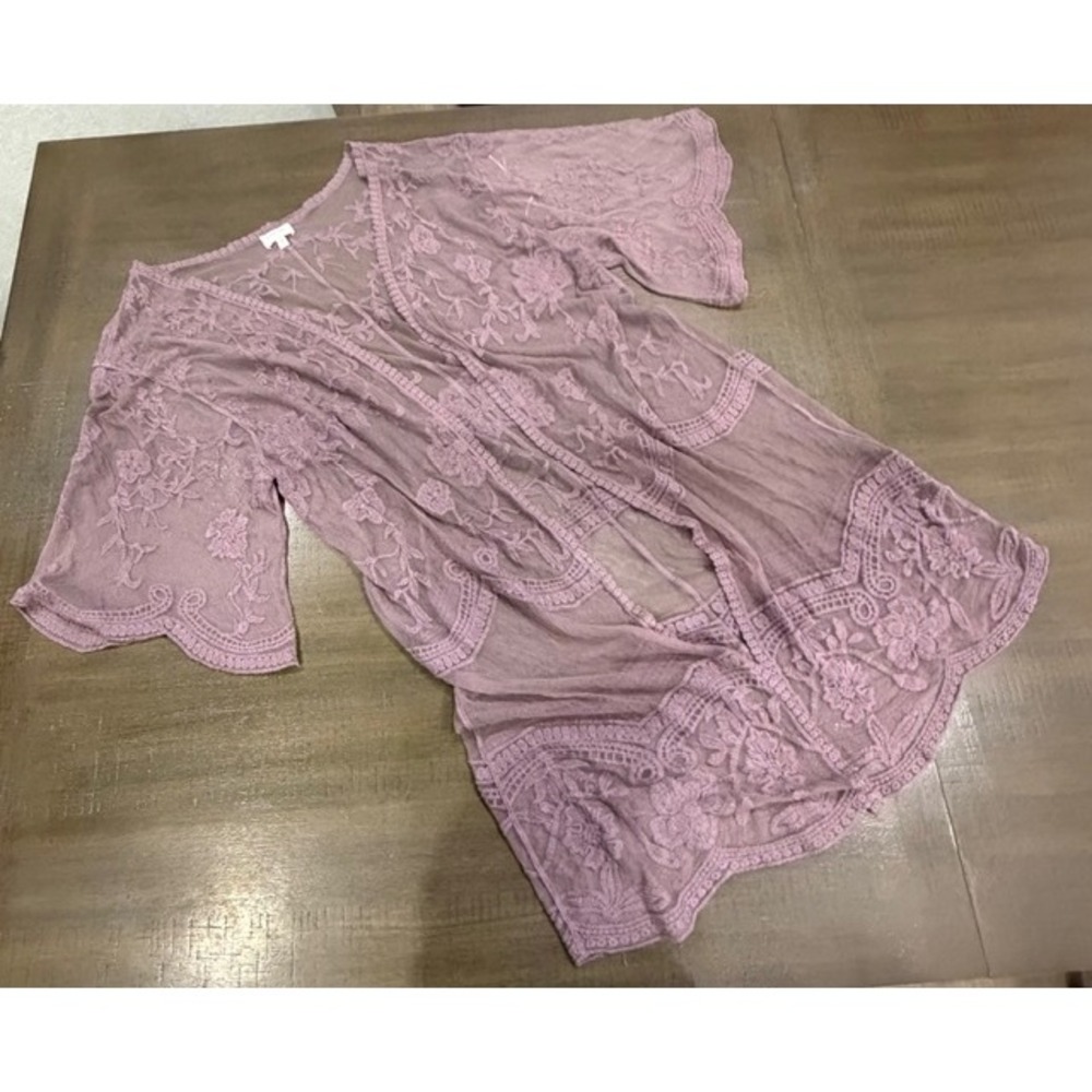 DIZZY GAL Kimono Duster Cardigan Size M Purple Lace Long Boho Swagger